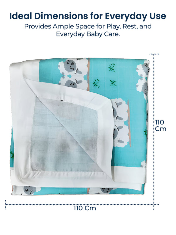 Polka Tots Organic Muslin Cotton two Layer Blanket SuperSoft Size 110 x 110 CM (Sheep)