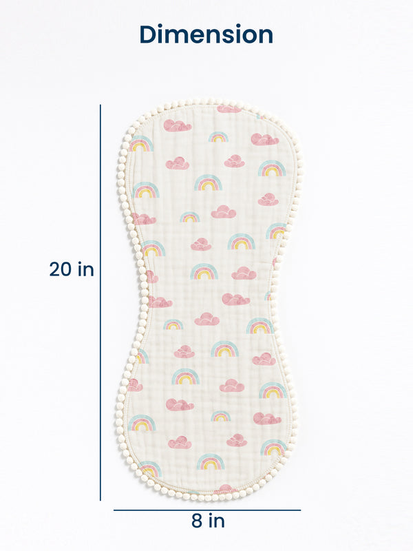 Polka Tots Newborn Pack of 3 100% Soft Muslin Cotton Double Layer Burp Cloths with Pom-Pom Lace
