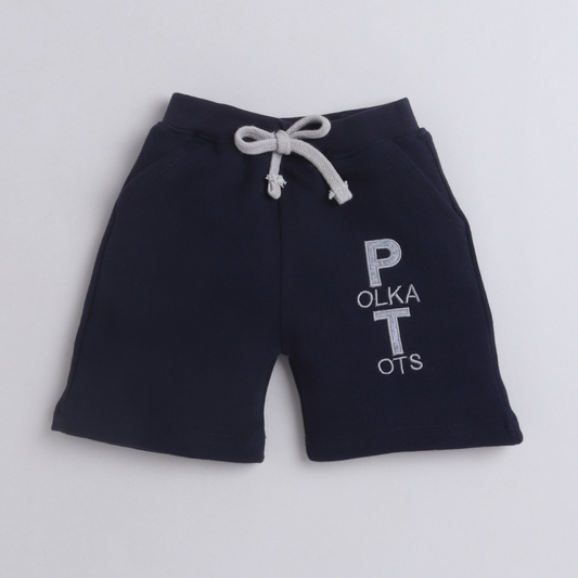 Polka Tots Knee Length Letter Patch Shorts - Navy Blue
