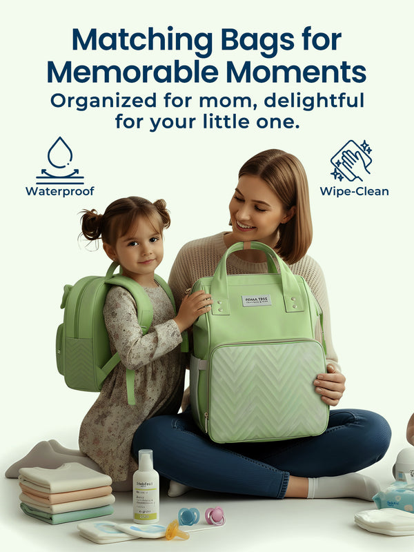 MamaMini Luxe Duo Diaper Bag with Tote and Mini Bag - Green