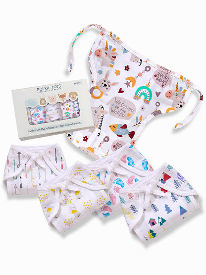 Polka Tots Newborn Pack of 5 100% Soft Muslin Cotton Nappy/Langot Set
