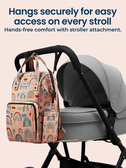 Multifunctional Premium Diaper Backpack Bag with Pouch | Rainbow Print