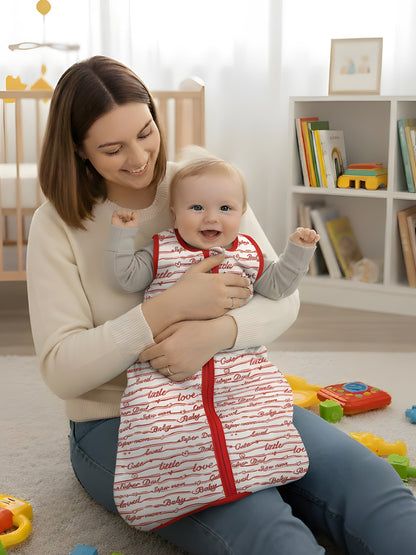 Polka Tots 100% Soft Cotton Baby Love Print Sleeping Bag with Cap - Red