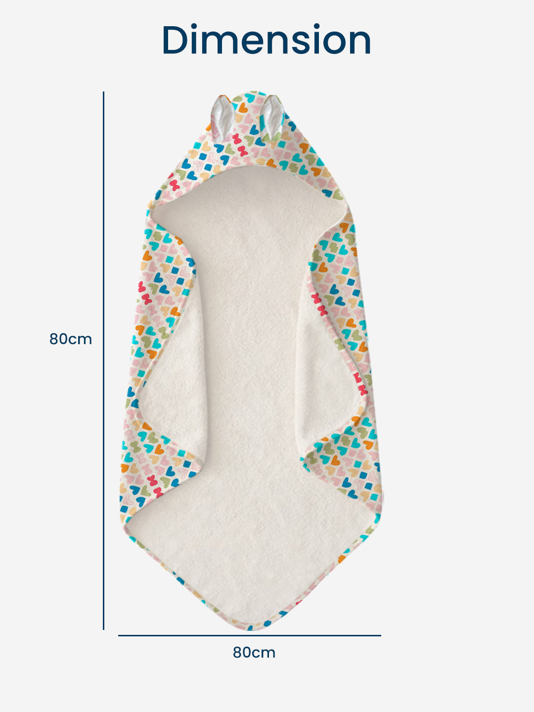 Polka Tots 100% Soft Muslin Cotton 2-Layer Hooded Baby Towel with Ear Appliqué - Mini Hearts Print