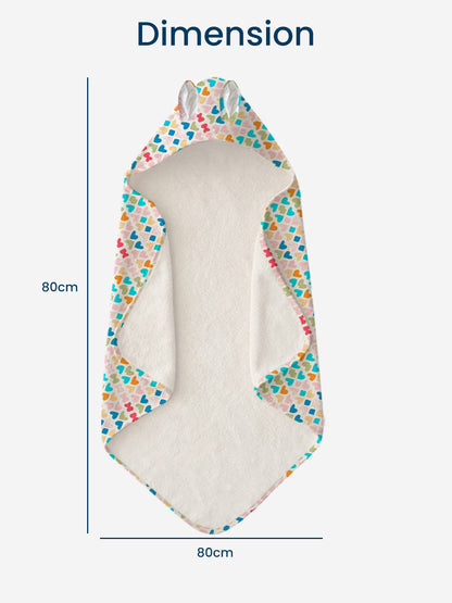 Polka Tots 100% Soft Muslin Cotton 2-Layer Hooded Baby Towel with Ear Appliqué - Mini Hearts Print