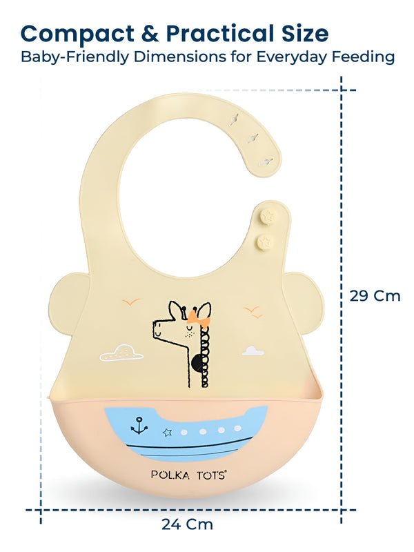 Polka Tots Waterproof Silicone Bibs with Pocket and Adjustable Snaps (Boat)