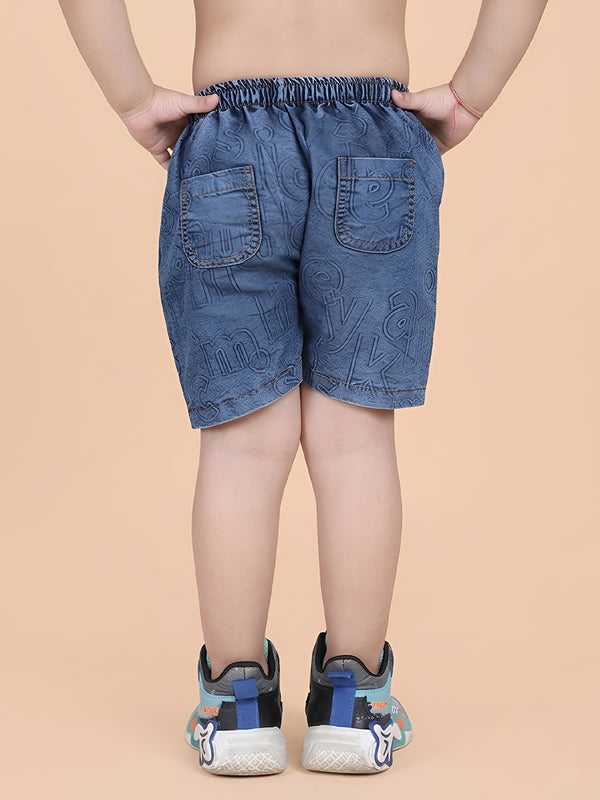 Polka Tots Half Sleeves Alphabet Print Denim co-ord set - Blue
