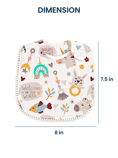 Polka Tots Newborn Pack of 3 100% Soft Muslin Cotton Bib Set with Pom-Pom Lace