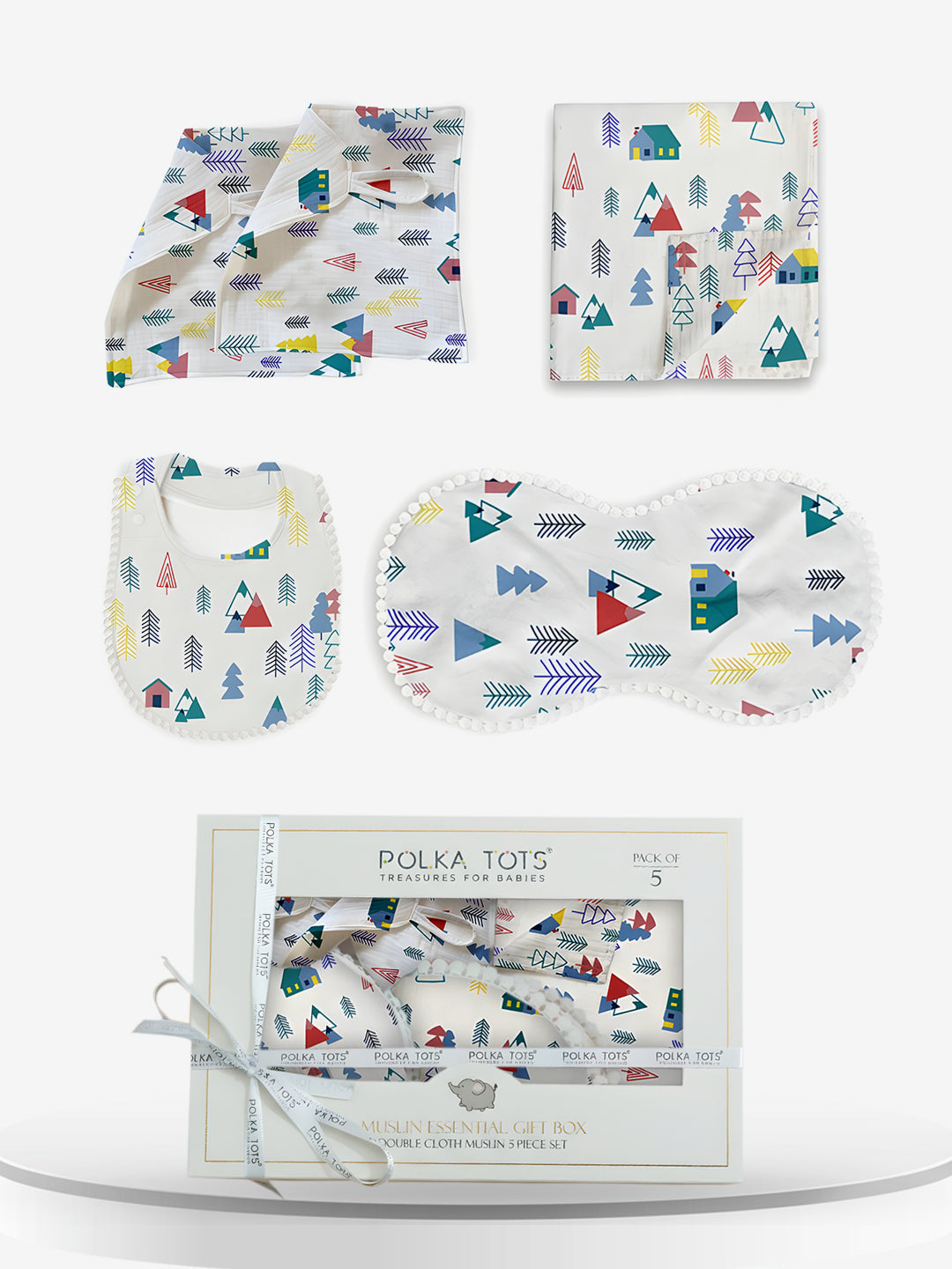 Polka Tots Newborn Pack of 5 100% Soft Double-Layer Muslin Cotton Essentials Gift Box – Tiny Town Print