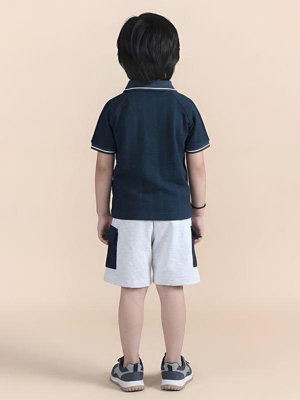 Polka Tots Half Sleeves Polo T-Shirt Shorts - Navy Blue