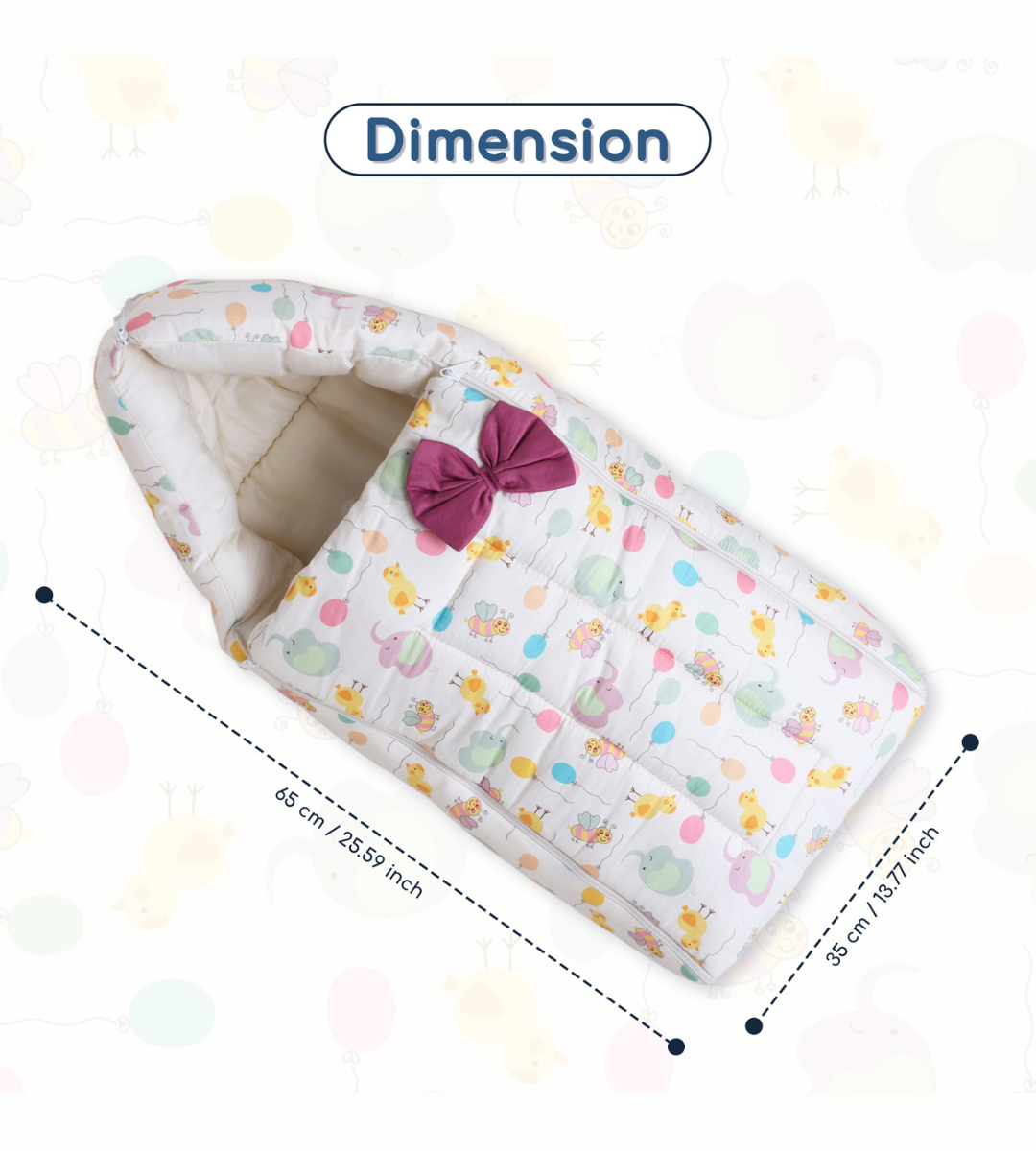 Polka Tots Baby Sleeping Nest Cotton Carry Pod Bedding for Newborn Sleeping Bag with a Bow - Balloon print Yellow