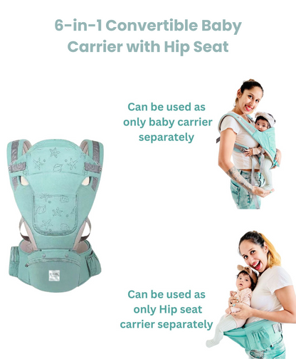Polka Tots 6-in-1 Baby Carrier with Detachable Hip Seat, Lumbar Support & Cushioning (Shell Green)