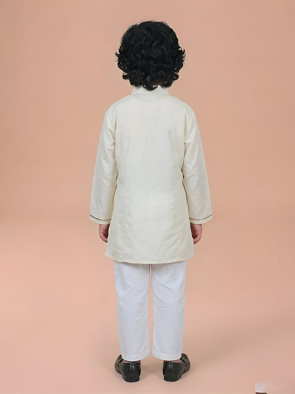 Polka Tots Full Sleeve Silver stripes Kurta Pyjama Set - Yellow