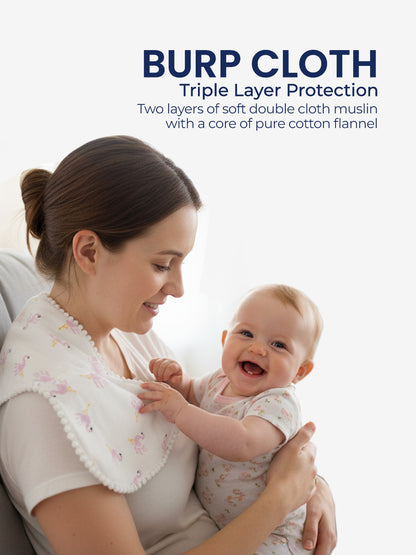 Polka Tots Newborn Pack of 6 100% Soft Double-Layer Muslin Cotton Essentials Gift Box - Flamingo Fingers Print