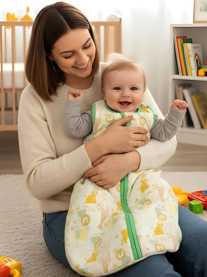 Polka Tots 100% Soft Cotton Jungle Print Sleeping Bag with Cap - Multicolor