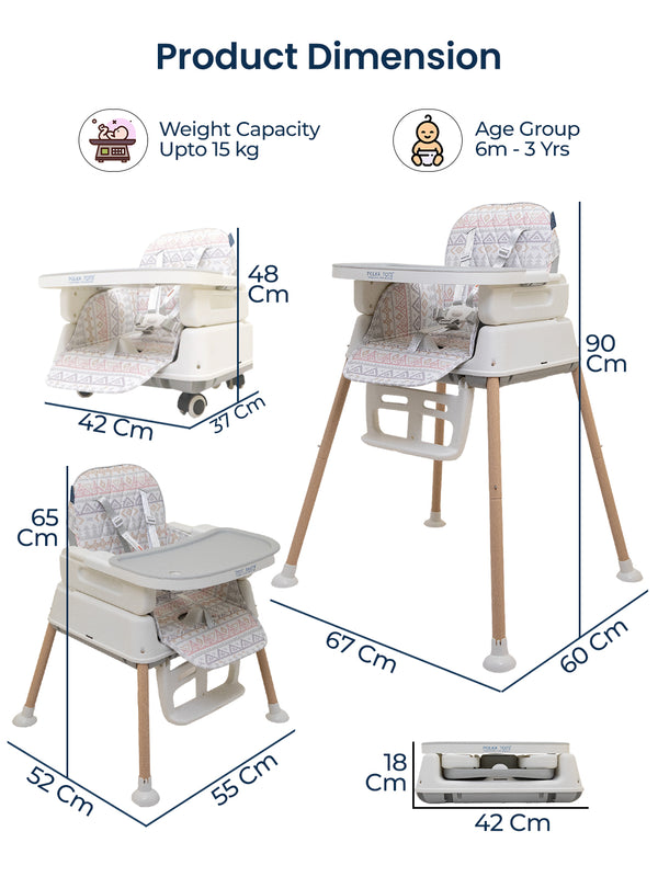 Polka Tots Grow & Glide 4 in 1 Convertible Geometric Design High Chair - ( Grey )
