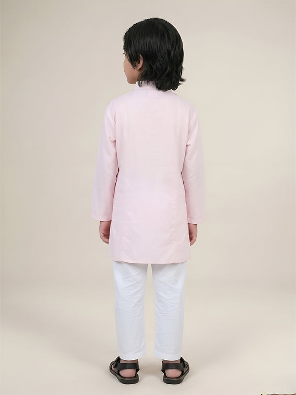 Polka Tots Full Sleeve Silver stripes Kurta Pyjama Set - Pink