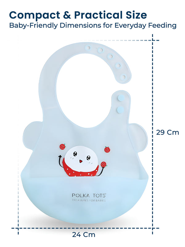 Polka Tots Waterproof Silicone Bibs with Pocket and Adjustable Snaps (Strawberry Man)