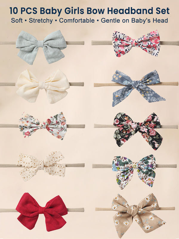 Pack of 10 Floral and Bow Headbands Set