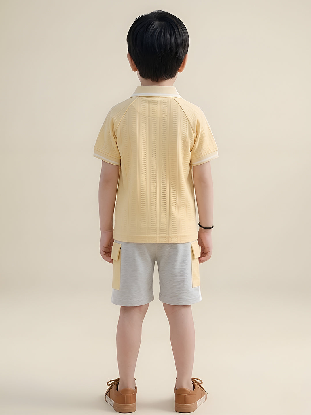 Polka Tots Half Sleeves Polo T-Shirt Shorts - Yellow