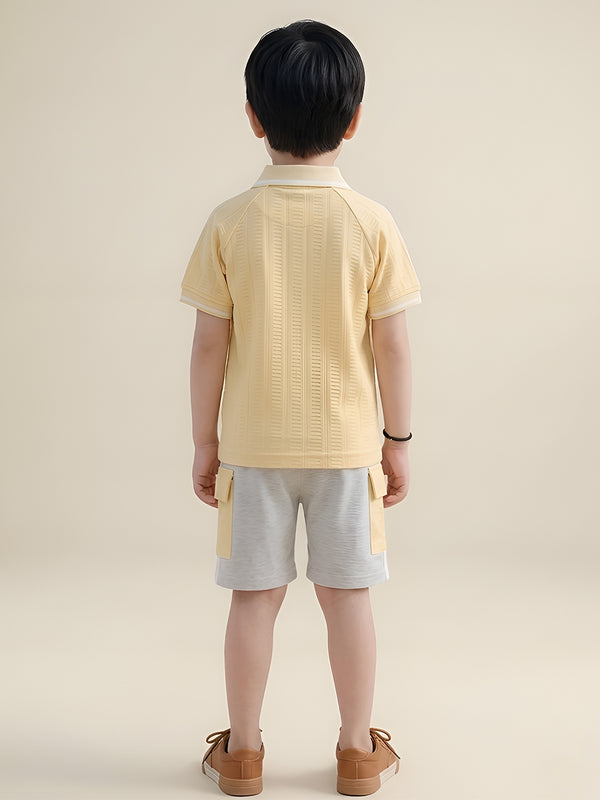 Polka Tots Half Sleeves Polo T-Shirt Shorts - Yellow