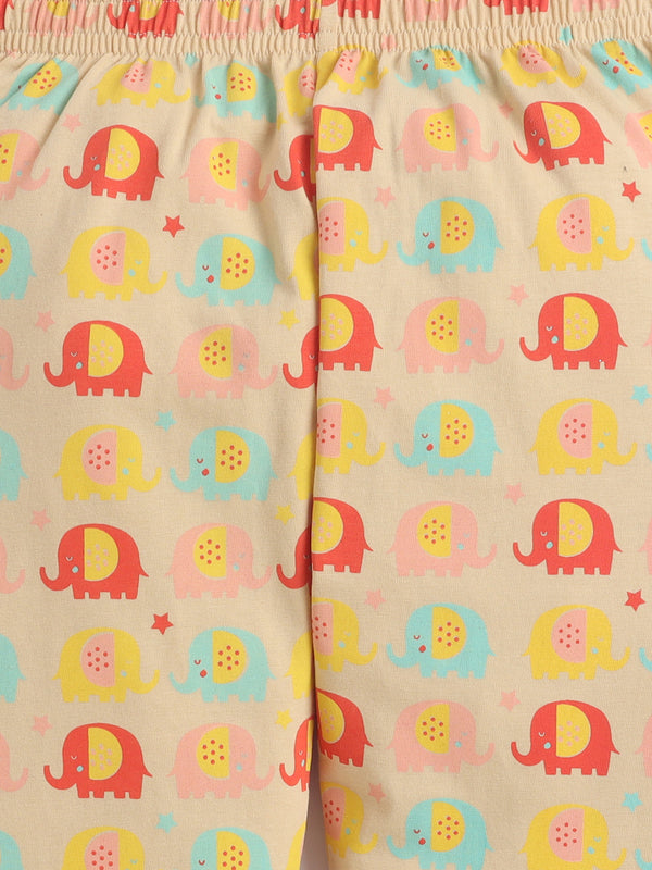 Polka Tots Half sleeves Starry Elephant Print  Night Suit - PEACH