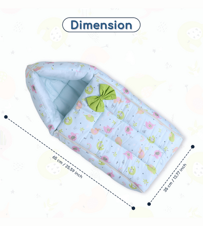 Polka Tots Baby Sleeping Nest Cotton Carry Pod Bedding for Newborn Sleeping Bag with a Bow -Elephant print Blue
