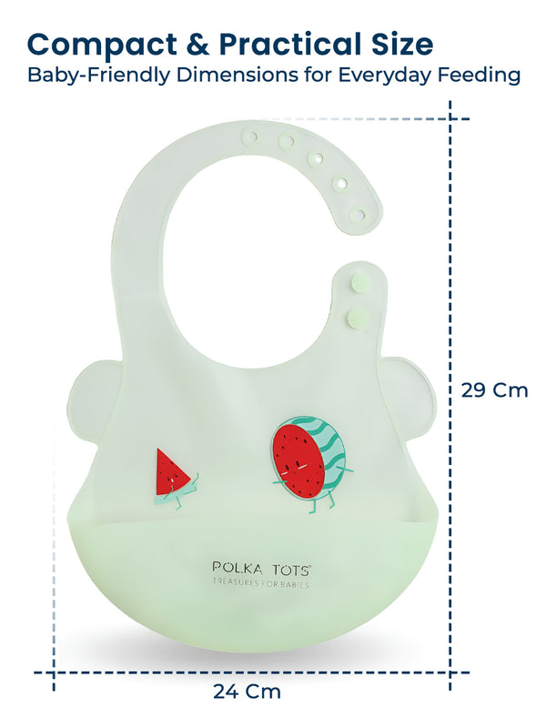 Polka Tots Waterproof Silicone Bibs with Pocket and Adjustable Snaps (Watermelon)