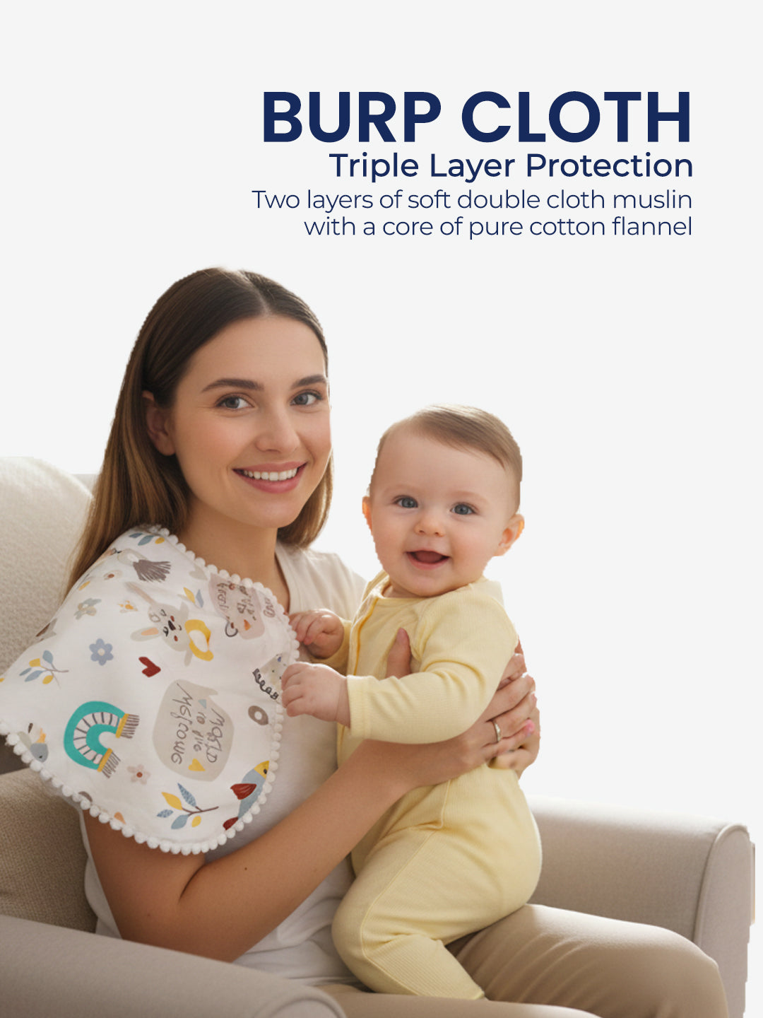 Polka Tots Newborn Pack of 6 100% Soft Double-Layer Muslin Cotton Essentials Gift Box - Hello Baby Print