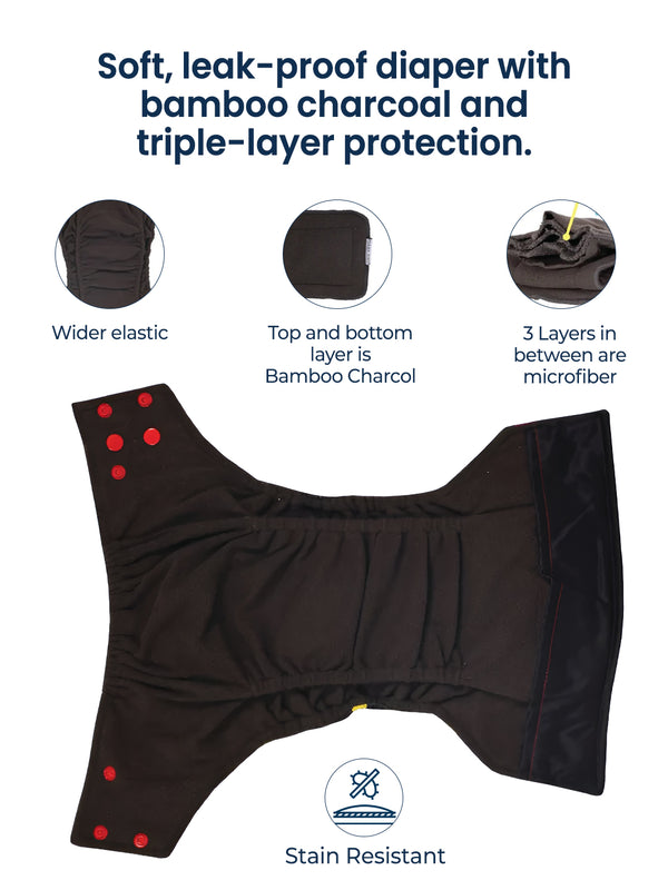 Bamboo Charcoal Reusable Cloth Diaper (Mustache)
