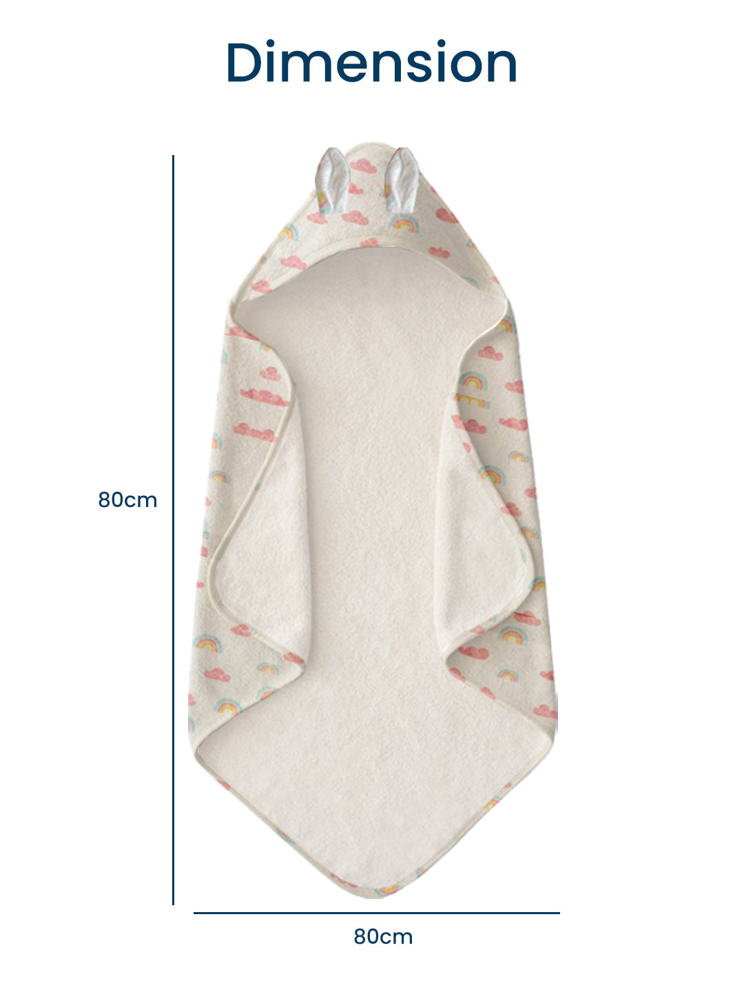 Polka Tots 100% Soft Muslin Cotton 2-Layer Hooded Baby Towel with Ear Appliqué - Rainbow Mist Print
