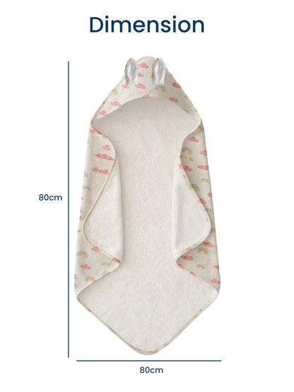 Polka Tots 100% Soft Muslin Cotton 2-Layer Hooded Baby Towel with Ear Appliqué - Rainbow Mist Print