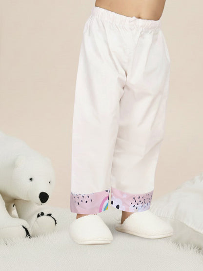 Polka Tots Panda Rainbow Print Full sleeves Nightwear Kurta pyjama set - Pink