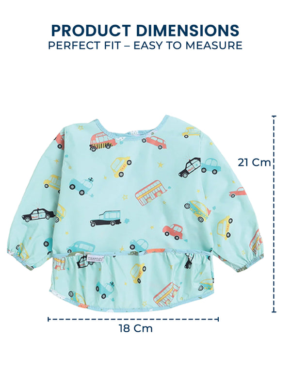 Full Sleeves Washable Waterproof Apron Feeding Bib for Babies (Car)