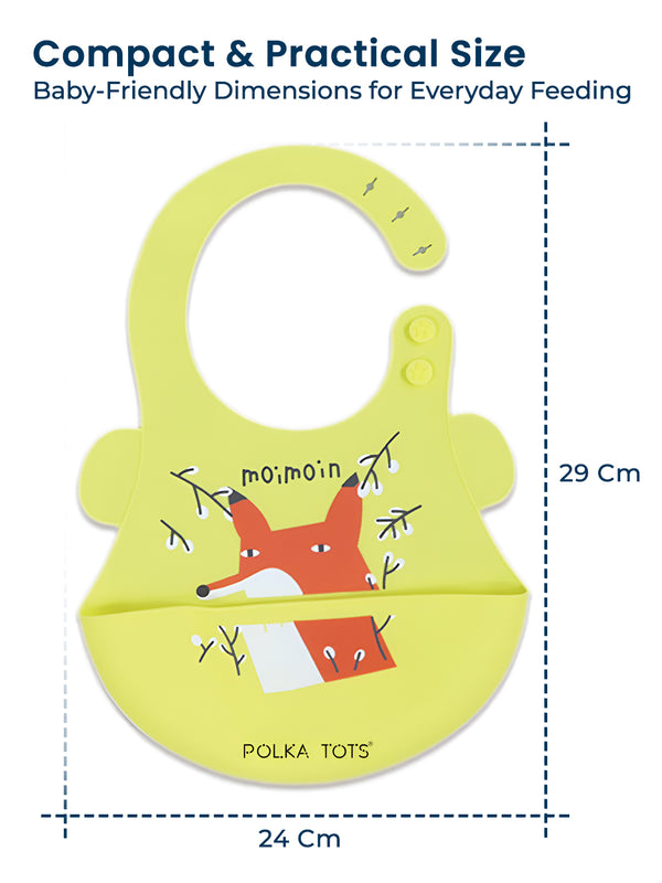 Polka Tots Waterproof Silicone Bibs with Pocket and Adjustable Snaps (Red Fox)