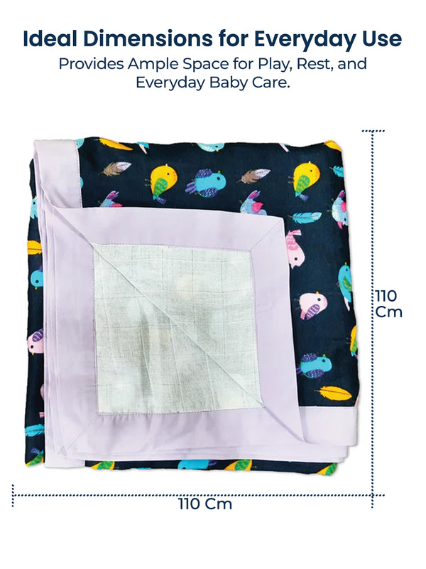Polka Tots Organic Muslin Cotton two Layer Blanket SuperSoft Size 110 x 110 CM (Bird)