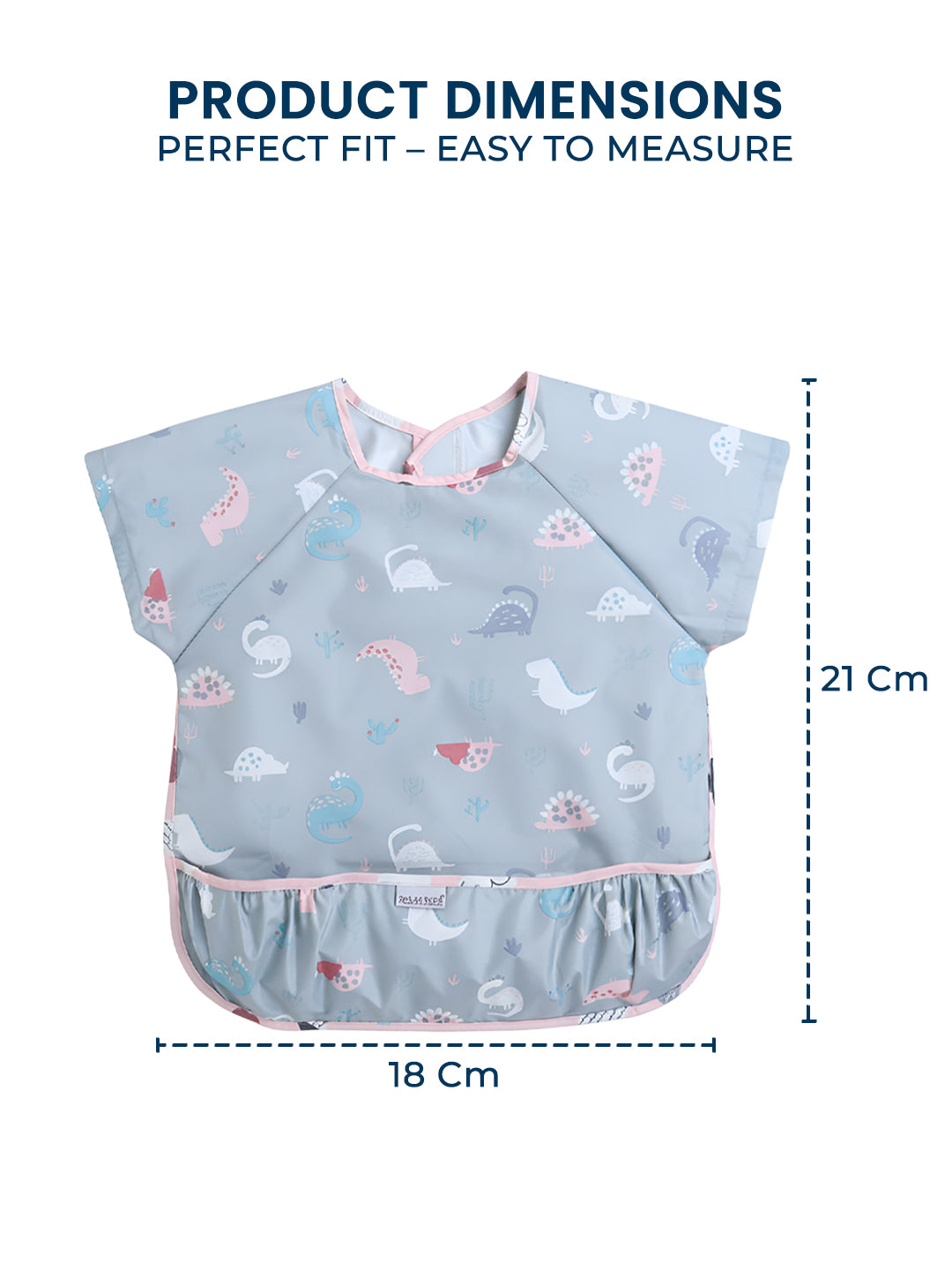 POLKA TOTS Half Sleeve Baby Bibs for Toddlers Feeding Apron with Pocket Washable/Reusable Baby Drooling Apron (Dino Design)