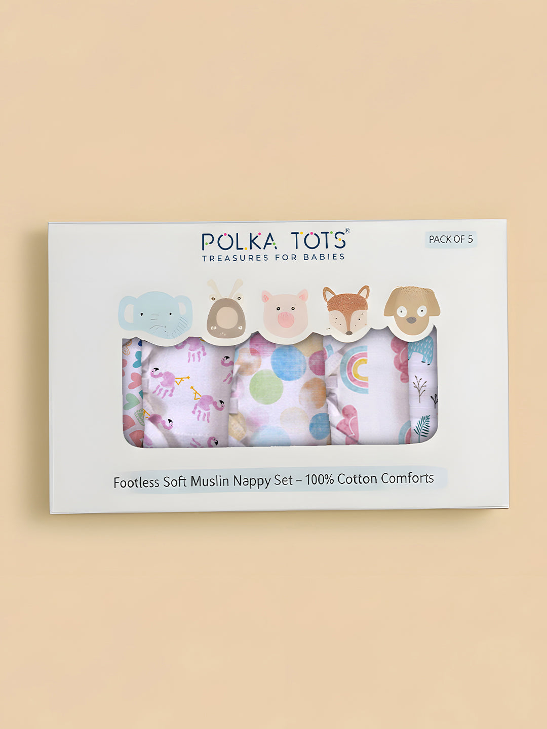 Polka Tots Newborn Pack of 5 100% Soft Muslin Cotton Nappy/Langot Set