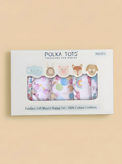 Polka Tots Newborn Pack of 5 100% Soft Muslin Cotton Nappy/Langot Set