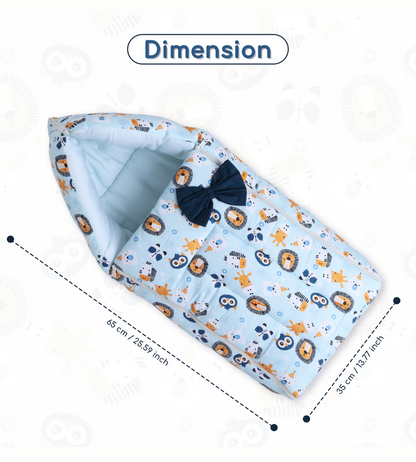 Polka Tots Baby Sleeping Nest Cotton Carry Pod Bedding for Newborn Sleeping Bag with a Bow - Lion print Blue