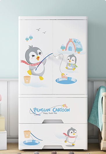 POLKA TOTS Wardrobe Storage Convertible/Collapsible Almirah Plastic Closet For Clothes (Cute Penguin)