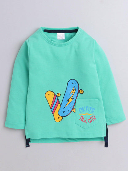 Polka Tots Full Sleeve T-Shirt Cotton Skateboard with Pocket Green