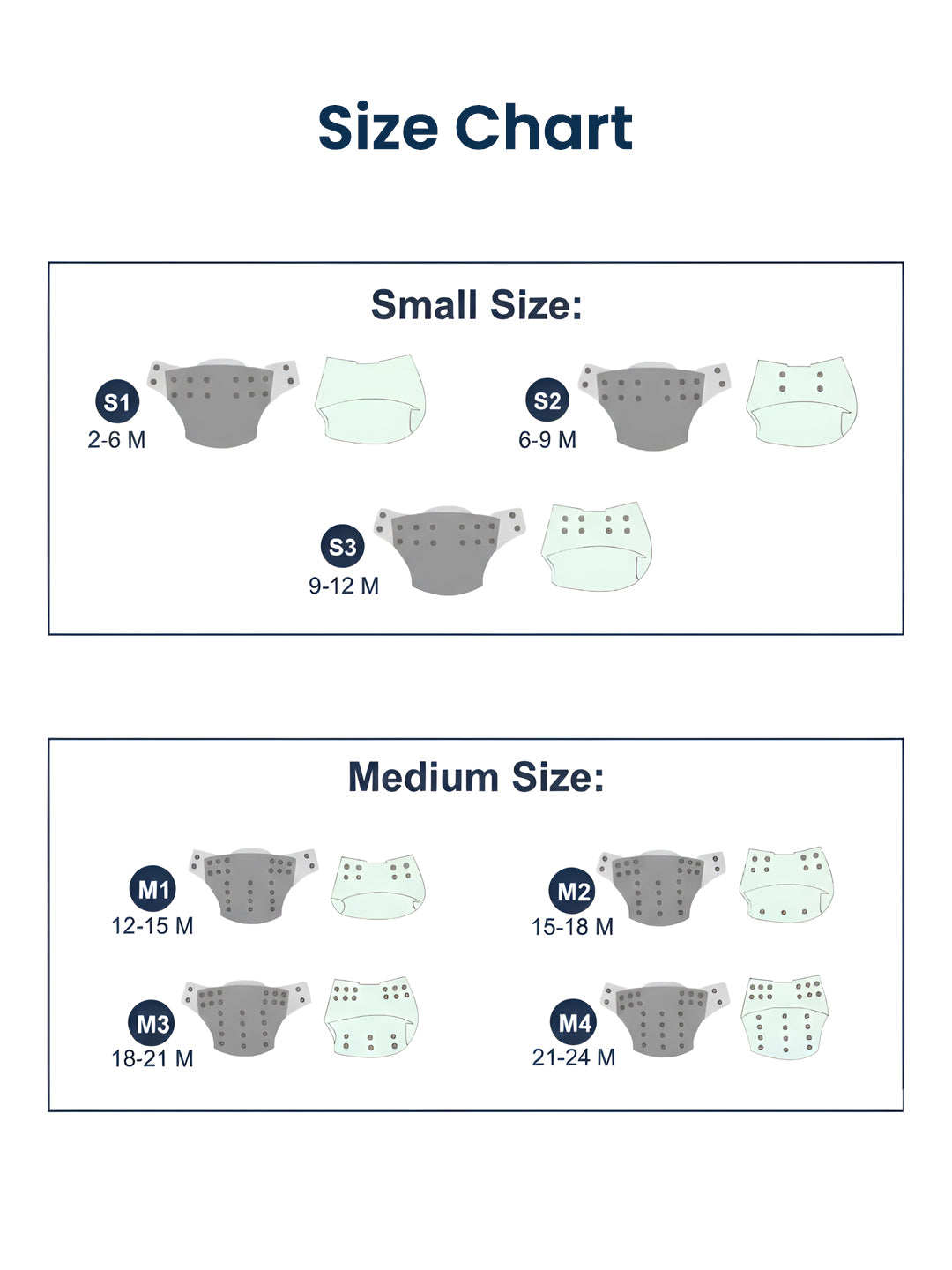 Size chart for children's clothing with small and medium size labels.