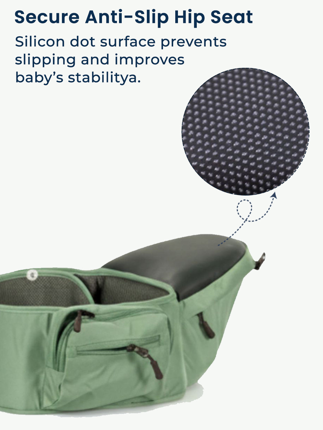 Polka Tots 6-in-1 Hip Seat Baby Carrier with Airbag, Extra Cushioning for C-Section Moms, Waist Belt up to 47 Inches with Lumbar Support (Green)