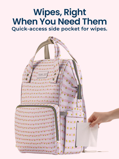 Multifunctional Premium Diaper Backpack Bag with Pouch | Star Print