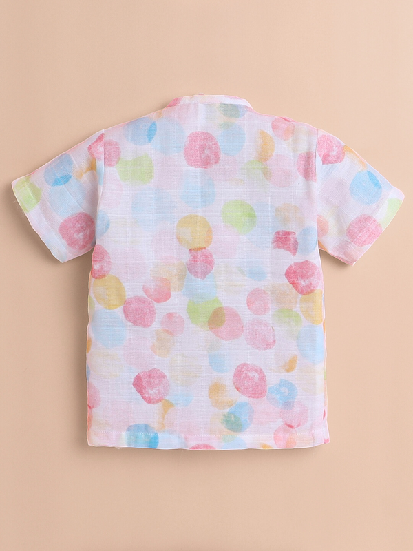 Polka Tots Soft Muslin Cotton Half sleeves Polka Dots print Jhabla and Pant Set - Multicolor