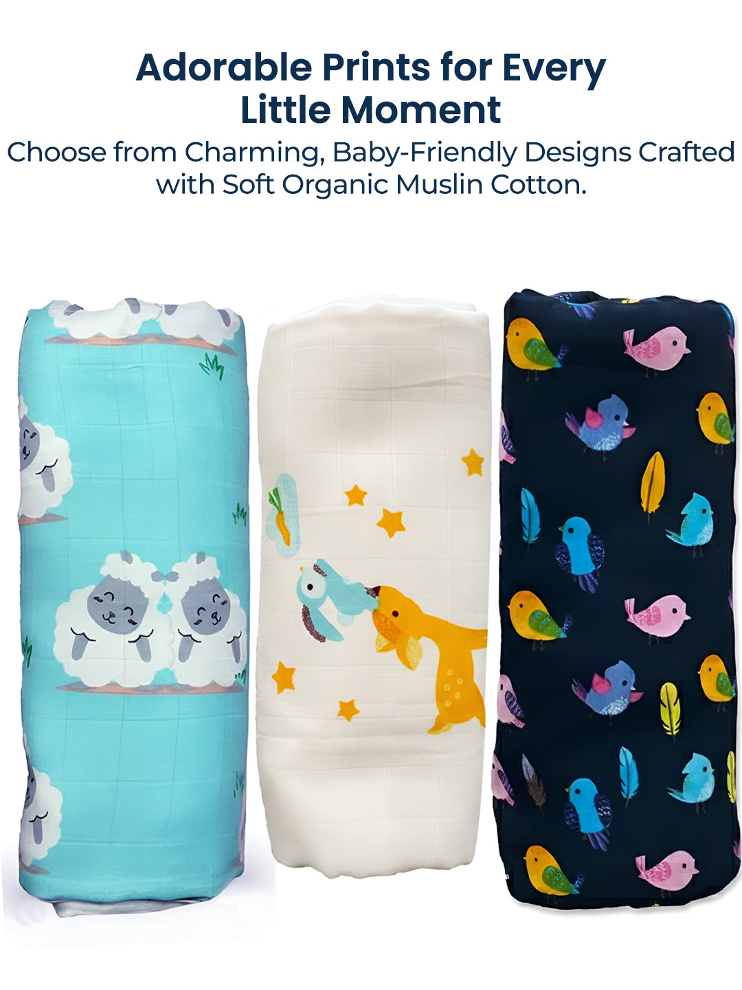 Polka Tots Organic Muslin Cotton two Layer Blanket SuperSoft Size 110 x 110 CM (Sheep)