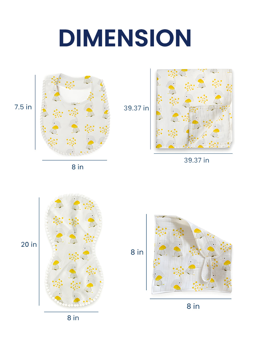 Polka Tots Newborn Pack of 5 100% Soft Double-Layer Muslin Cotton Essentials Gift Box – Jumbo Jr. Print