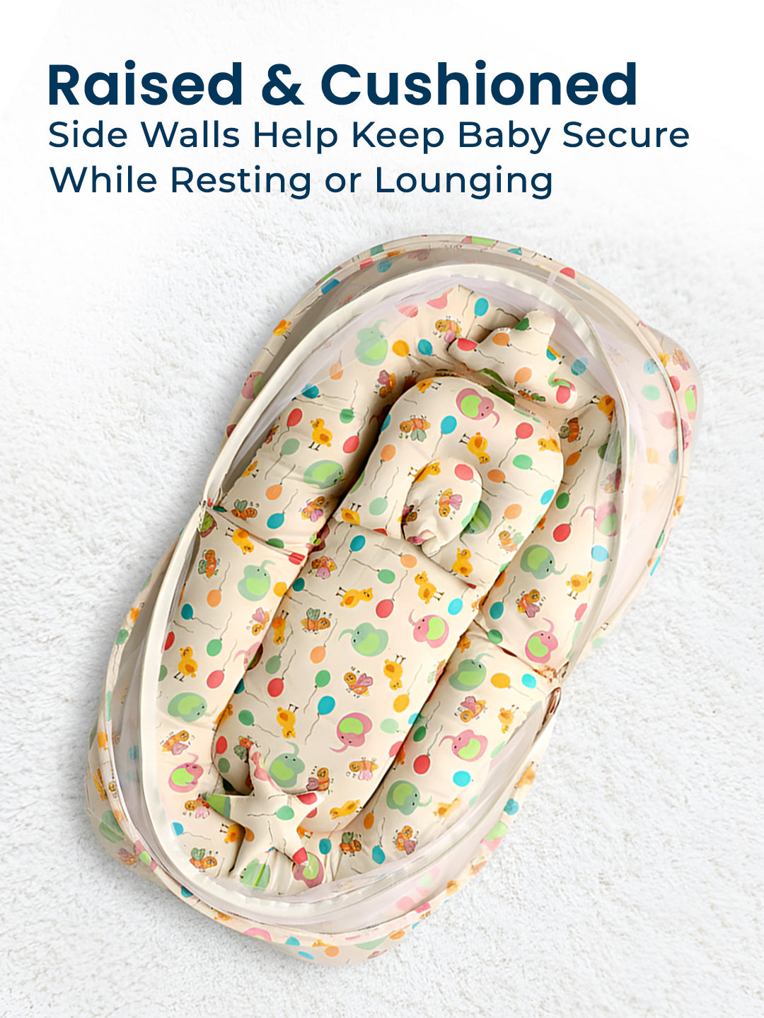 Baby nest with colorful design on a white background