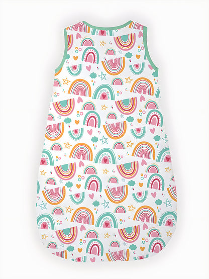 Polka Tots 100% Soft Cotton Rainbow Print Sleeping Bag with Cap - Multicolor